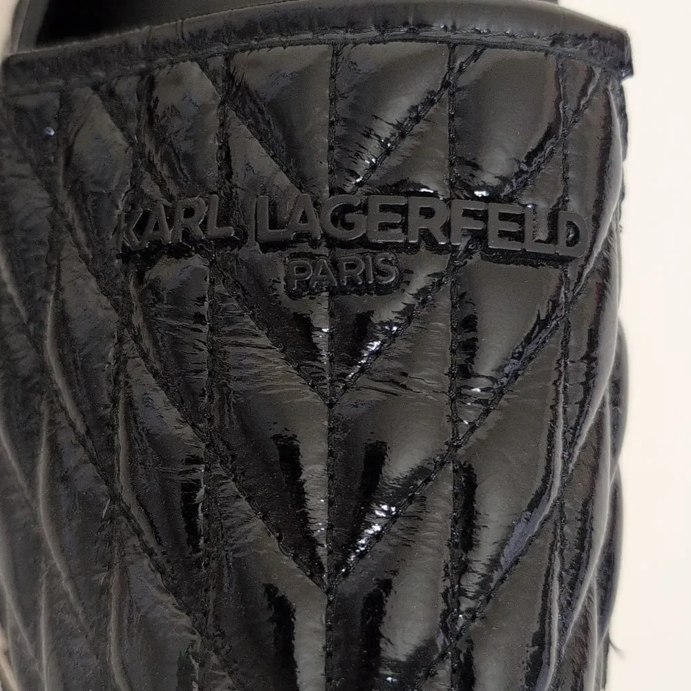 Karl Lagerfeld Paris Size 11 Desta Logo Black Puffy Quilted Platform Espadrilles
